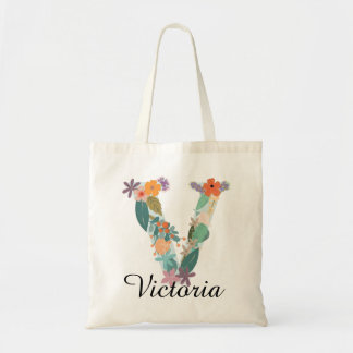 Persoonlijke bloemrijke monogram aangepaste naam l tote bag