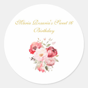Persoonlijke bloemstickers voor Sweet 16 Ronde Sticker