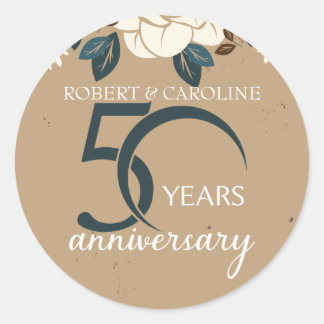 Persoonlijke bloemstukken 50ste huwelijksverjaarda ronde sticker