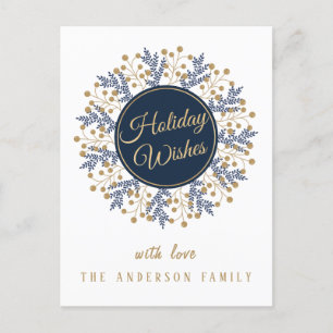 Persoonlijke Blue Floral-kerstvakantiewensen Briefkaart