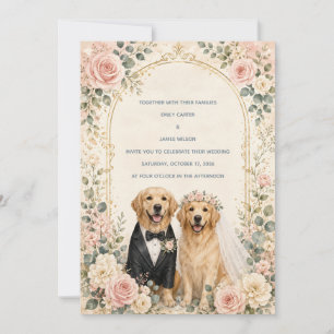 Persoonlijke Blush Bloemengouden Retriever Trouwda Kaart