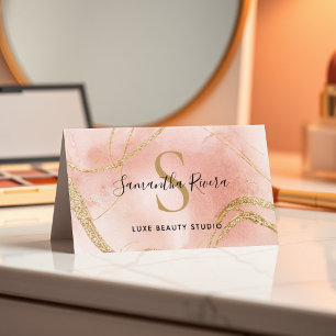 Persoonlijke Blush Marmeren Kaart met Gouden Glitt