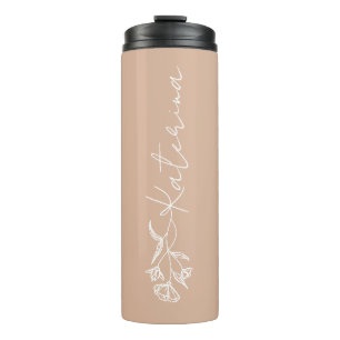 Persoonlijke Blush Pink Floral Name Thermosbeker
