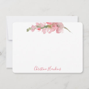 Persoonlijke Blush Pink Waterverf Floral Bloom Notitiekaartje