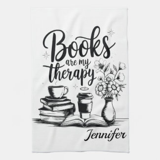 Persoonlijke boeken zijn mijn therapie Boekenwurme Theedoek
