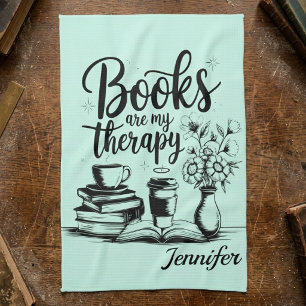 Persoonlijke boeken zijn mijn therapie Boekenwurme Theedoek