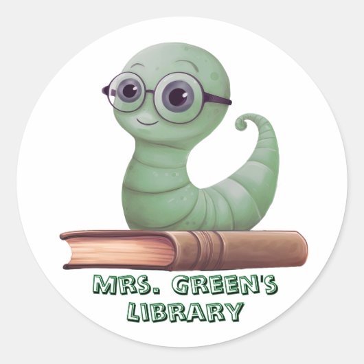 Persoonlijke Boekenwurm Boekstickers voor het Klas Ronde Sticker (Voorkant)