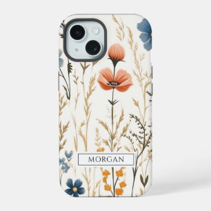 Persoonlijke Boho Bloem Wilde Bloem Salie Groen iPhone 15 Hoesje