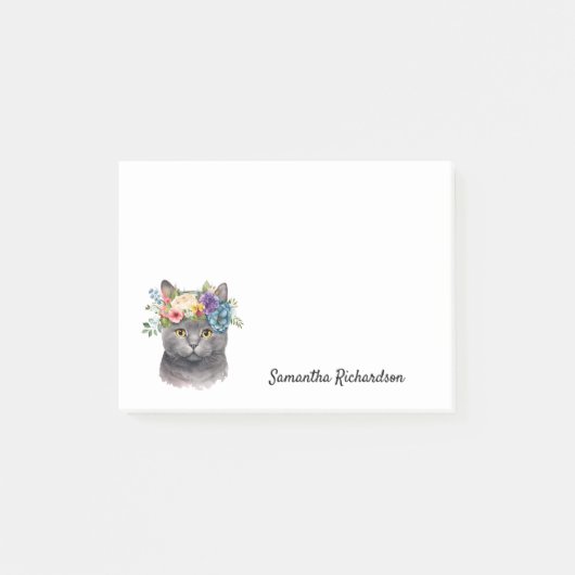 Persoonlijke Boho Cat Floral Waterverf Post-it® Notes (Voorkant)