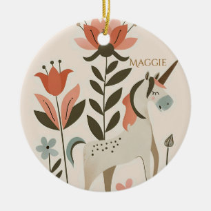 Persoonlijke Boho Eenhoorn Wilde Bloem Keramisch Ornament