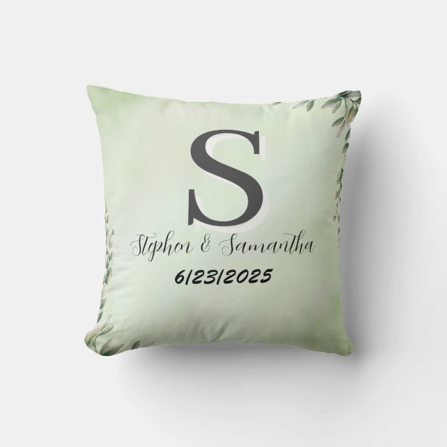 Persoonlijke boho-monogram trouwherinnering throw kussen (Voorkant)