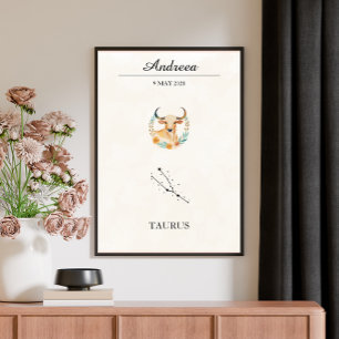Persoonlijke Boho Stier Sterrenbeeld Constelatie Poster
