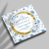Persoonlijke Boho Stof Blauw Goud Glitters Bruilof Gastenboek
