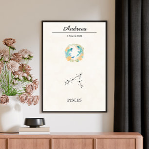 Persoonlijke Boho Vissen Sterrenbeeld Constelatie Poster