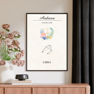 Persoonlijke Boho Weegschaal Dierenriem Sterrenbee Poster