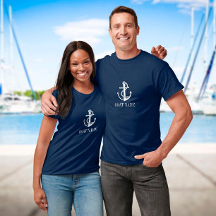 Persoonlijke bootnaam nautisch anker en touw t-shirt