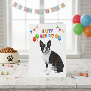 Persoonlijke Boston Terrier Balloon Birthday Card Kaart