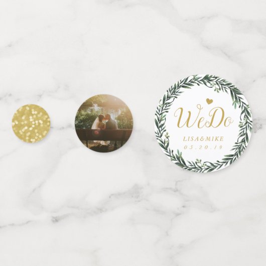 Persoonlijke botanische krans gouden bruiloft tafe confetti (Voorkanten)