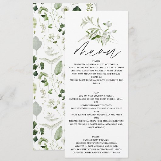 Persoonlijke Botanische Trouw Elegant Groen Menu (Voorkant / Achterkant)