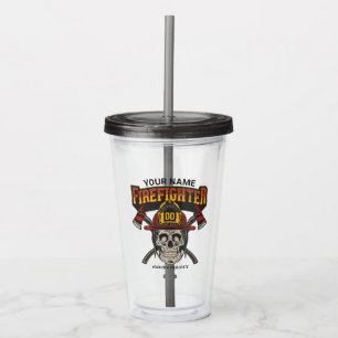 Persoonlijke brandweerman schedel helm bijl brandw acryl drinkbeker