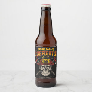 Persoonlijke brandweerman schedel helm bijl brandw bier etiket