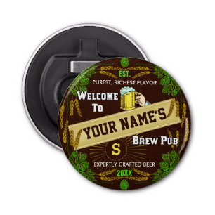 Persoonlijke Brewpub Welkom: Hops Barley Beer Button Flesopener