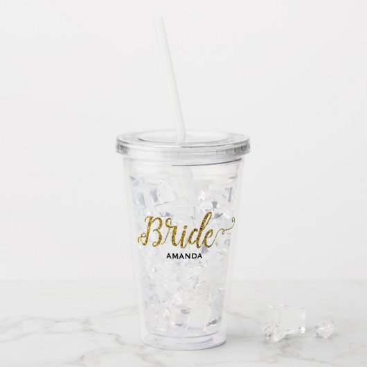 Persoonlijke bride Gold Glitter Acryl Drinkbeker (Voorkant ijs)