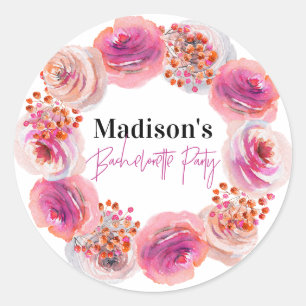 Persoonlijke bride naam Bachelorette Pink Floral Ronde Sticker