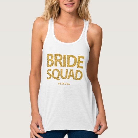 Persoonlijke bride Squad Golden Sequins Tanktop (Voorkant)
