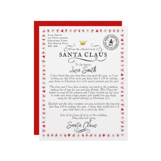 Persoonlijke brief van de kerstman (Voorkant / Achterkant in situ)