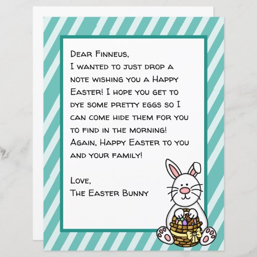 Persoonlijke brief voor Happy Paaster Bunny (Voorkant / Achterkant)