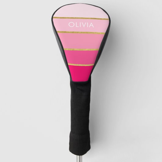 Persoonlijke Bright Hot Pink & Gold-naam Golfheadcover (Voorkant)
