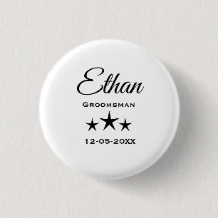 Persoonlijke Bruidsjonker Knop met Naam Ronde Button 3,2 Cm