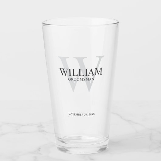 Persoonlijke bruidsjonker monogram & naam glas (Voorkant)