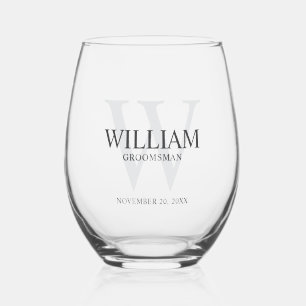 Persoonlijke bruidsjonkers monogram & naam wijnglas zonder voet