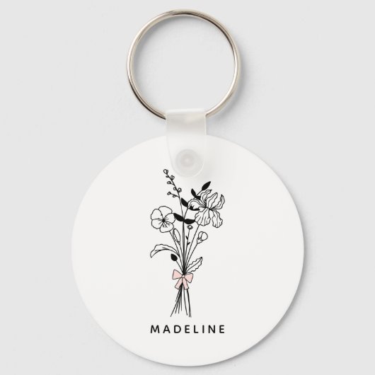 Persoonlijke bruidsmeisje bloemstuk met roze lint sleutelhanger (Voorkant)