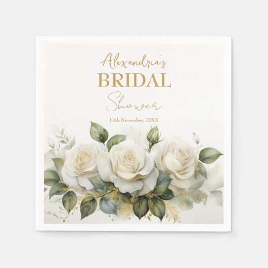 Persoonlijke Bruidsmeisjesfeest Witte Rozen Servet (Voorkant)