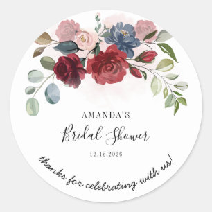 Persoonlijke bruiloft burgundy roestige bloemstukk ronde sticker