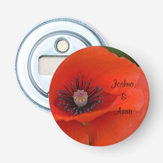 Persoonlijke bruiloft button flesopener (Voorkant)
