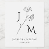 Persoonlijke bruiloft Floral Monogram Wijn Etiket (Enkel label)