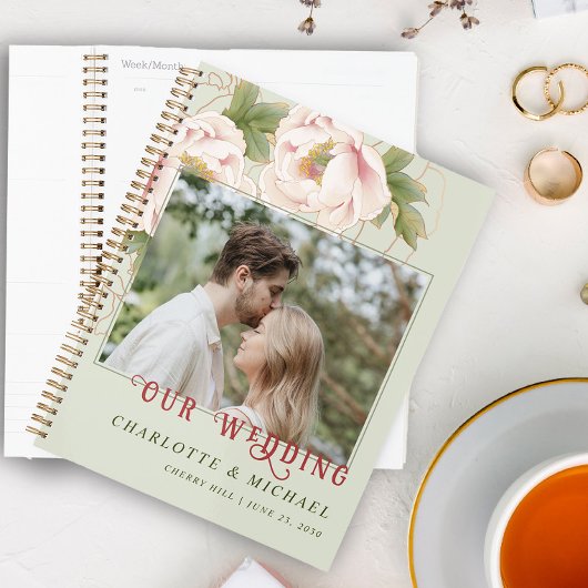 Persoonlijke bruiloft foto Blush en Sage Floral Planner