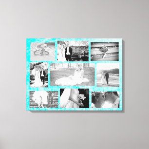 Persoonlijke bruiloft Foto Collage Wall Art Aqua Canvas Afdruk