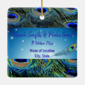 Persoonlijke bruiloft foto Peacock Feather Ceramic Keramisch Ornament (Achterkant)