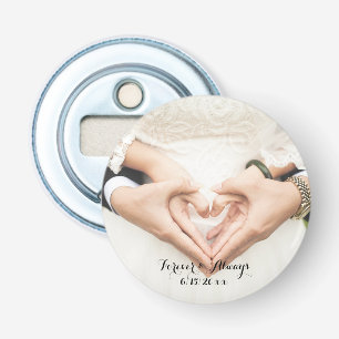 Persoonlijke bruiloft Foto voor altijd en altijd Button Flesopener