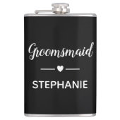 Persoonlijke bruiloft 'Groomsmaid White On Black' Heupfles (Voorkant)