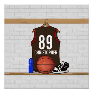 Persoonlijke bruine en rode Basketball Jersey Perfect Poster