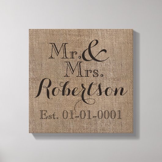 Persoonlijke burlap-look Rustic Wedding Keepomwill Canvas Afdruk (Voorkant)