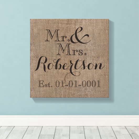 Persoonlijke burlap-look Rustic Wedding Keepomwill Canvas Afdruk (Insitu (Houten vloer))