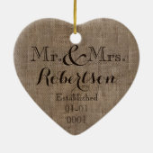 Persoonlijke burlap-look Rustic Wedding Keepomwill Keramisch Ornament (Achterkant)