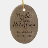 Persoonlijke burlap-look Rustic Wedding Keepomwill Keramisch Ornament (Achterkant)